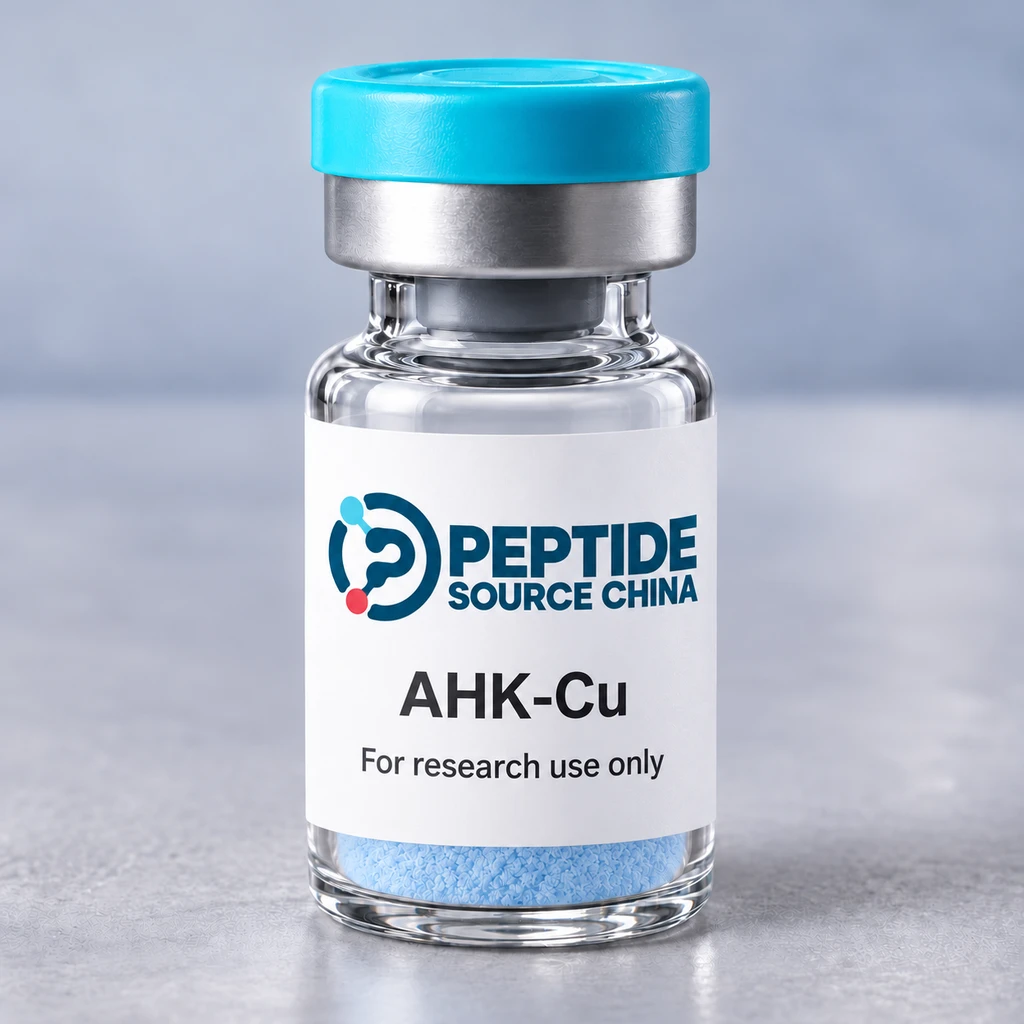 AHK-Cu research vial with Peptide Source China logo and research-use label