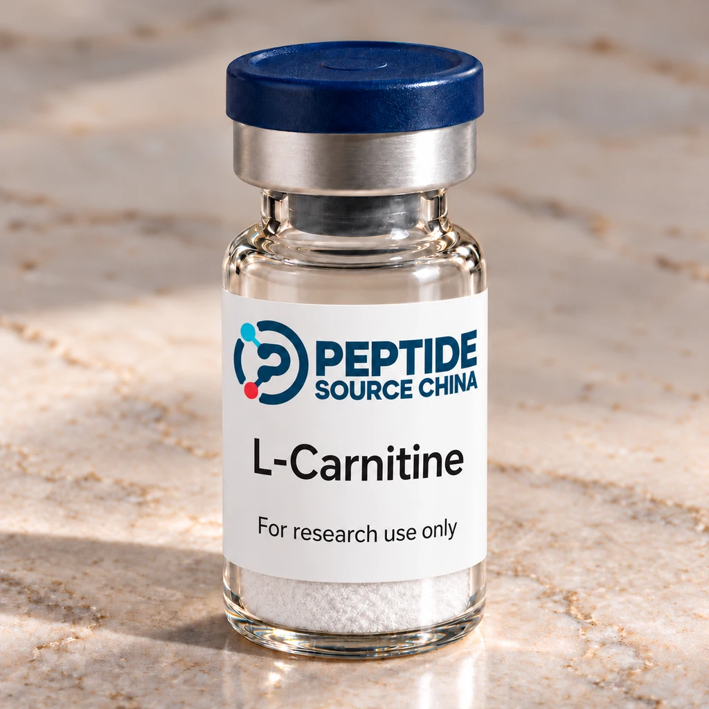 L-Carnitine research vial with Peptide Source China logo and research-use label
